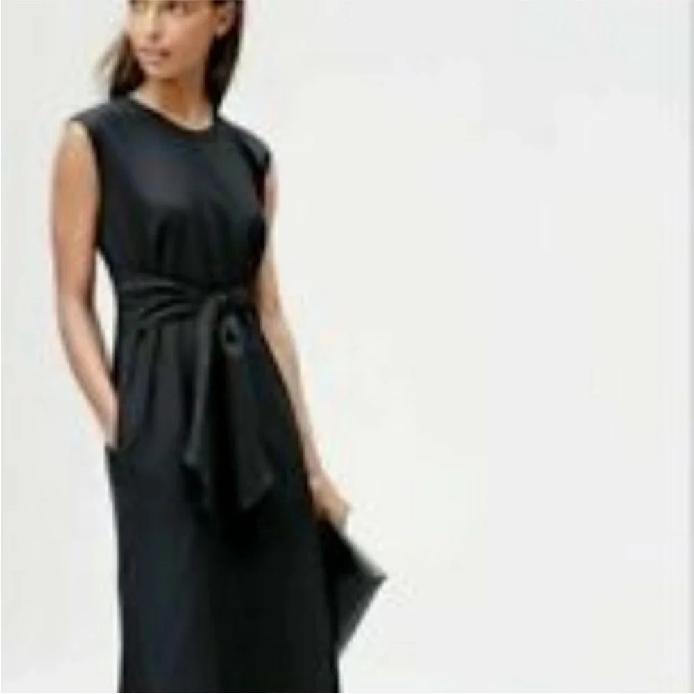 J. Crew Black Silk Midi Pleated Dress with Tie Size 10